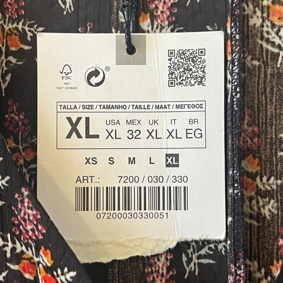 Zara Midi Dress Black SZ XL V-neck Button Wrap Floral Printed NWT - Picture 11 of 13